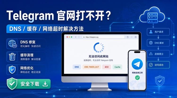 Telegram 官网打不开一直转圈怎么办?DNS、缓存和网络超时解决方法