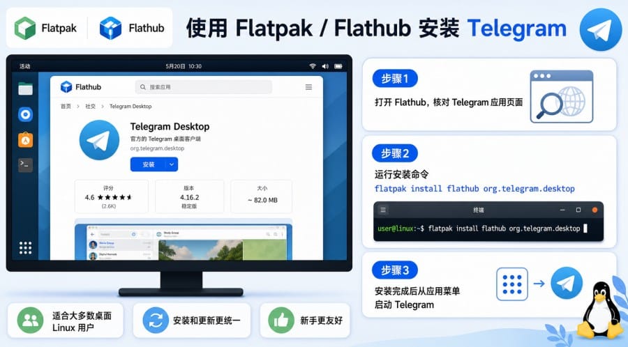 Telegram Linux 版怎么安装？官网 x64、Flatpak、Snap 方法整理 配图 1