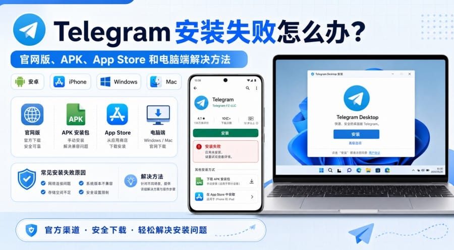 Telegram 安装失败怎么办?官网版、APK、App Store 和电脑端排查方法