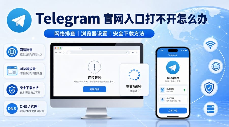 Telegram 官网入口打不开怎么办?网络排查与安全下载方法