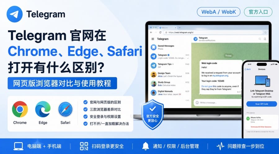 Telegram 官网在 Chrome、Edge、Safari 打开有什么区别?网页版浏览器怎么选