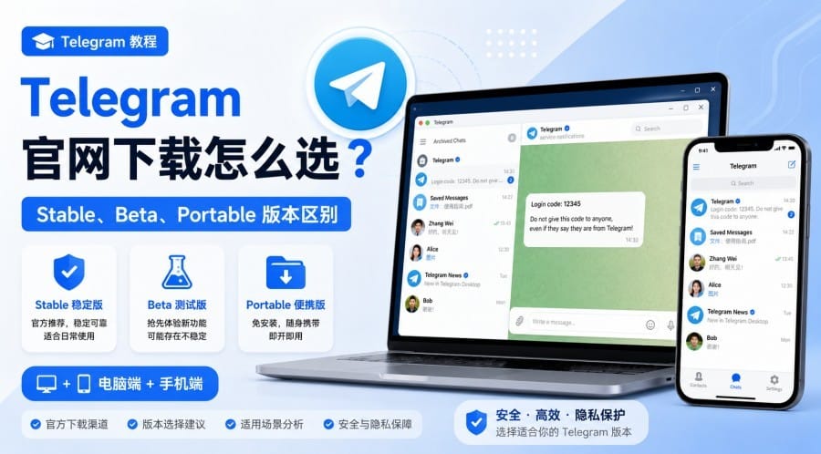 Telegram 官网下载怎么选?Stable、Beta、Portable 版本区别与下载方法