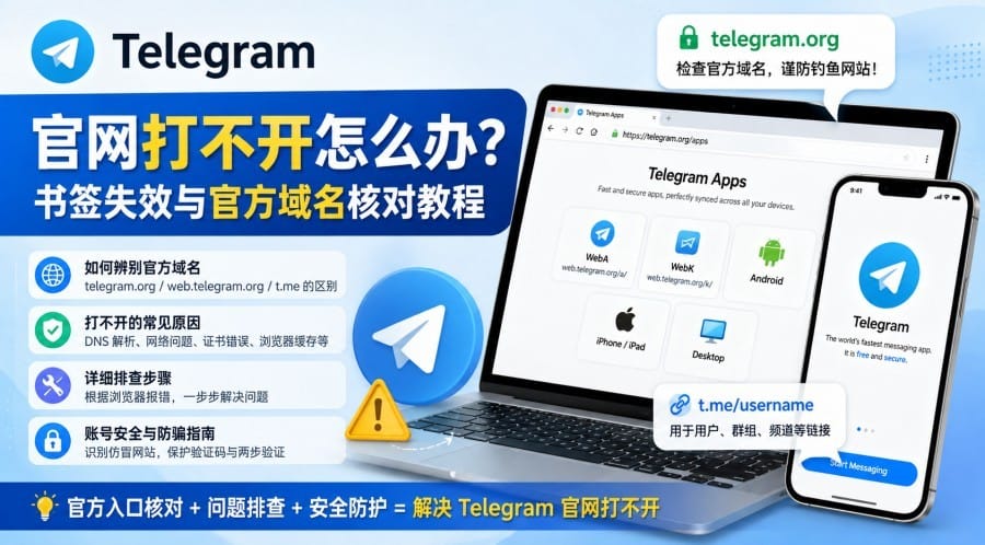 Telegram 官网打不开怎么办?书签失效、官方域名与 WebA/WebK 排查方法