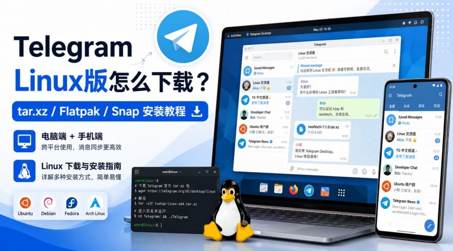 Telegram Linux版怎么下载?tar.xz、Flatpak、Snap安装与选择指南